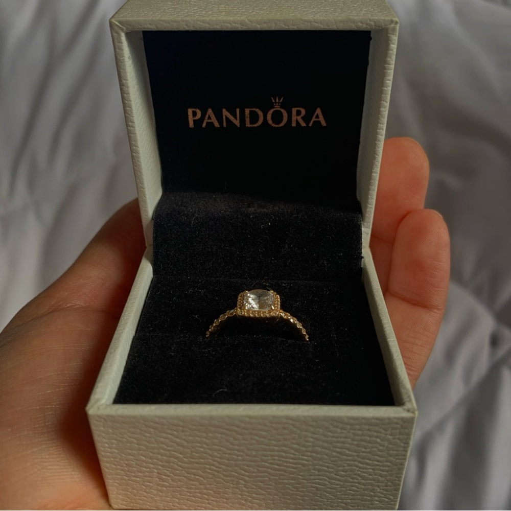 Pandora Square Sparkle Halo Ring 14K Gold